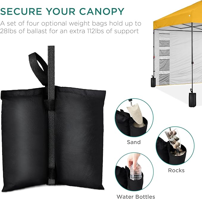 Best Choice Products 10x10ft Easy Pop Up Canopy w/Side Wall, 10 Pockets, Portable Carrying Case, 1-Button Setup, 4 Weight Bags - Marigold