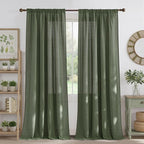 NICETOWN Thick Linen Blend Semi Sheer Forest Green Curtains, Pleat Tape Privacy Added Drapes with Light Filtering Window Treatments for Bedroom/Living Room, W52 x L95, 2 Panels