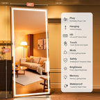 Full Length Mirror with Lights, 95" x 40" Large LED Lighted Floor Standing Body Mirror, Dimmable & 3 Color Lighting for Home Gym, Cloakroom, Living Room, Tempered Glass, Square Black