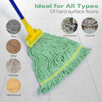 Matthew Cleaning 3Pcs 5'' Headband White&Orange&Green 24Oz Commercial String Mop Heads, Loop-End Mop Head Replacement, Heavy Duty Industrial Washable&Reusable Mop Refills for Residential& Warehouse