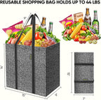 BALEINE 4 PK Grocery Bags Reusable Shopping Bags with Reinforced Bottom, Heavy Duty Foldable Tote Bags (Grey)