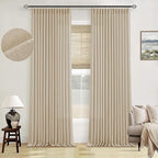 Warm Beige Linen Curtains 102 Inches Long 2 Panels for Living Room Thick Linen Flax Cloth Pinch Pleated Memory Trained Back Tab Light Filtering Semi Sheer Curtain with Hook Rings Sand Cream Neutral