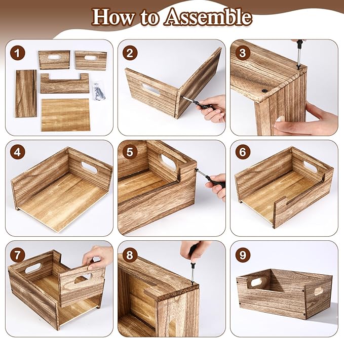 3 Pcs Decorative Wood Crates for Display, 3 Size Large Rustic Nesting Crates with Handles Farmhouse Wooden Box Basket Container