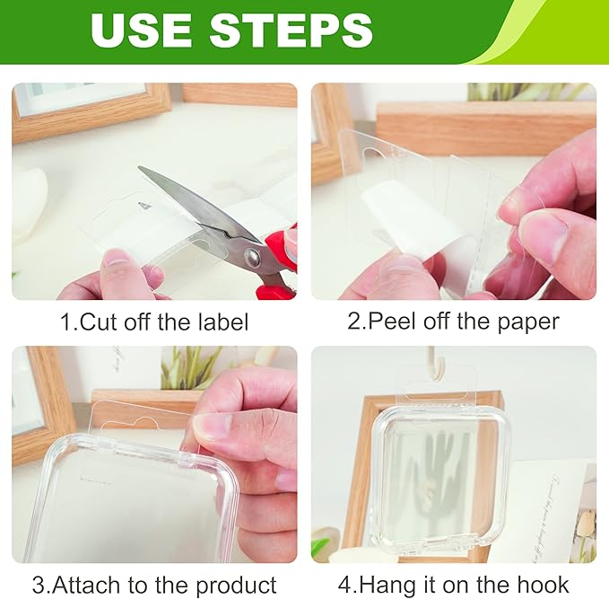 200 Pcs Hang Tabs, Clear Self-Adhesive Hanging Tabs, Heavy Duty Adhesive Hang Tags, Plastic Hang Tags with Slot Hole, Hanging Product Tags for Retail Display, 1.77x1.37 Inches