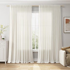 Cream Large Window Curtains Light Filtering Semi Sheer Privacy Linen Textured Curtain for Patio Sliding Glass Door Extra Wide Rustic Farmhouse Drapes for Living Room Bedroom Sunroom 100x90 Inch