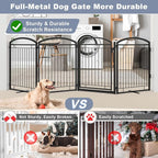 Full Metal Free Standing Dog Gate with Door for Indoor & Outdoor,96'' Extra Wide 32'' Tall Dog Gate for The Doorways,Large Openings,Decks,Porch,Pet Freestanding Safety Fence(4 Panels,Black)