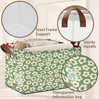 Vintage Groovy Flowers Storage Basket Large 17x11.5x10.5 Inche-Collapsible Fabric Organizer Bin with Handles for Living Room,Bedroom,Blankets-Decorative Hamper with 70s Retro Floral Design-Single Pack