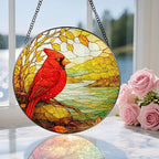 Stained Glass Window Hanging, 8 Inch Cardinal Stained Glass Suncatcher, Memorial Sun Catchers Indoor Window, Memorial Gifts, Sympathy Gift for Loss, Red Bird Decor, Cardinal Gift