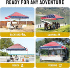 CROWN SHADES 10x10 Pop Up Canopy - Beach Tent with One Push Setup - Easy Outdoor Sun Shade for Events, Parties, Camping - Gazebo with STO-N-Go Cover Bag, Silver Coated Top, American Flag