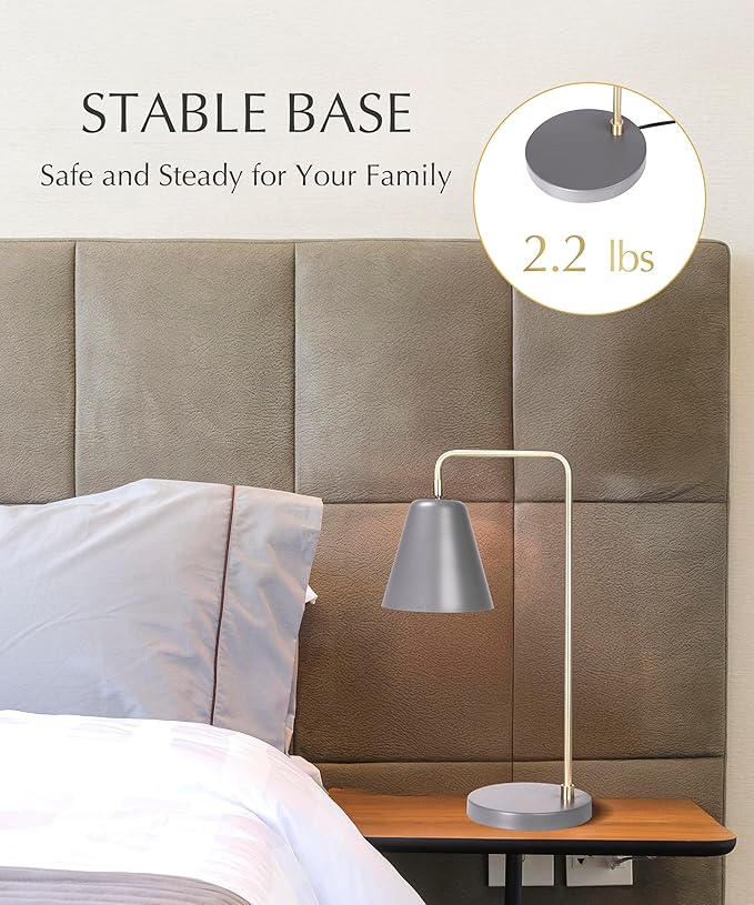 HarvestLand Steady Silver Reading Lamps for Bedside Table – Adjustable Industrial Table Lamp with Solid Base, Lamp for nightstand, Desk Lamp Home Office, Mid Century Modern Reading Lamp Style