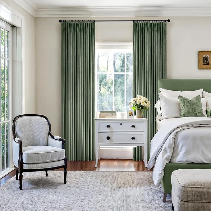 MIULEE Sage Green Velvet Curtains 84 inches Long, Pinch Pleated Blackout Drapes with Hooks, Thermal Insulated Pinch Pleat Panels for Bedroom Living Room, 2 Panels
