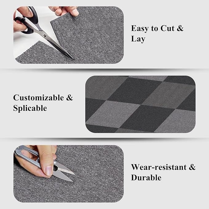 20" X 20" Carpet Tiles, Carpet Squares, 24 Tiles/64.5 Sq.Ft per Box, Floor Carpet Tiles for Home Office Industry, Light Grey