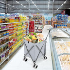 Goplus Folding Shopping Cart with Wheels, Grocery Cart with Removable Oxford Cloth Liner, Lightweight Utility Cart for Groceries Laundry, Gray