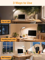 Clip on Light,9 Brightness+5 Color Rechargeable Desk Lamp,4000mAh Battery Operated Lights,450 Lumen 48 LED Desk Lamp with Clamp Light,Cordless Reading Lamps for Bed/Headboard/Bedside Table