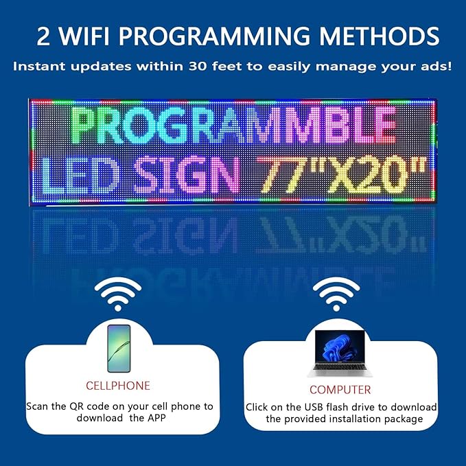 HS Programmable Scrolling Led Sign, Digital Signs Outdoor Waterproof ,Electronic Message Display Board ,Open neon Signs, Full Color High Brightness Big P10 77’’x20’’for Business Store Advertisement Public, APP control