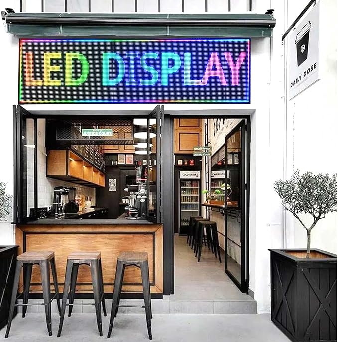 HS Programmable Scrolling Led Sign, Digital Signs Outdoor Waterproof ,Electronic Message Display Board ,Open neon Signs, Full Color High Brightness Big P10 77’’x20’’for Business Store Advertisement Public, APP control