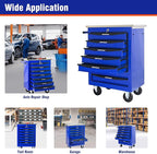 7 Drawers Tool Cart on Wheels with Stainless Steel Worktop, Heavy Duty Mobile Rolling Drawer Tool Chest with Locking Wheels & Lockable Drawers, Garage Tool Storage Cabinet (Blue, 7 Drawers)