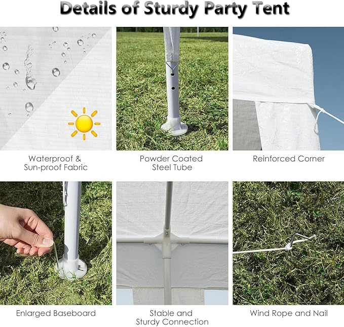 10x20 FT Party Tent, Outdoor Wedding Tents for Parties, Canopy Event Tent with 4 Removable Sidewalls, Waterproof Gazebo Shelter for Birthday Parties, Weddings, BBQs & Events (10X20FT-4Sides White)