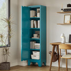 67''Farmhouse Metal Storage Cabinet with Barn Doors,Steel File Cabinet for Home Office,Kitchen Pantry 4 Adjustable Shelves,Freestanding Cupboard for Kitchen,HomeOffice (Peacock Blue)