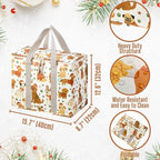 VENO 2 Pack Cooler Bag, Insulated Grocery Bags for Food Delivery, Collapsible Cooler, Reusable Shopping Bags for Groceries, Hard Bottom, Zippered, Foldable, Christmas Pattern (Holiday Pups, 2 Pack)