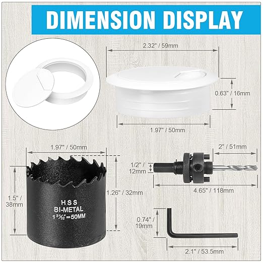 2" Spring Desk Grommet, JTemgle Plastic Cable Hole Cover with Hole Saw Computer Table Cord Wire Organizer Caps Desktop Cord Management for Home Office TV Stands Tabletops - White, 7 Pcs