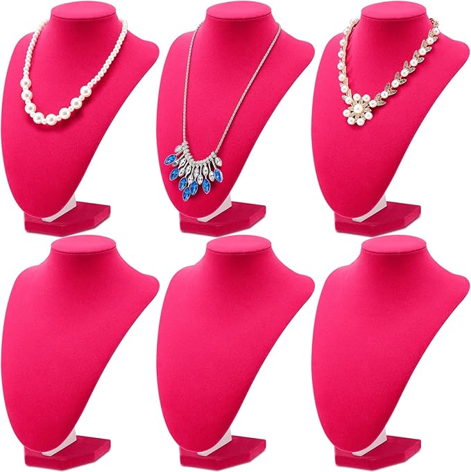 6 Pcs Necklace Display Stand Necklace Holder Jewelry Bust Display Stands for Selling Home Store Trade Shows Photography Props Retail(Rose Red,Velvet)