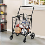YITAHOME Folding Shopping Cart with Wheels, Large Rolling Grocery Cart, Reinforced Mesh Bottom, Foldable Utility Cart for Groceries, Laundry & Storage (Portable, Collapsible, Sturdy)