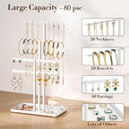 pickpiff Jewelry Stand Organizer, 14.5" Tall Sturdy Metal, 3-TierJewelry Holder for Necklace, Earring, Bracelet, Ring, Hanger for Display and Storage, Aesthetic Room Decor, White