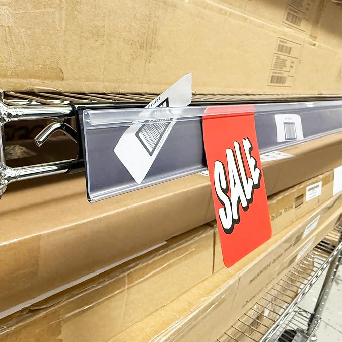 Wire Shelf Label Holders with Hinge, Label Holder with Promo Grip, Inserts, Metro Shelf Tags for Wire Shelving | 4 Feet | 20 Pack | Black