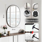 36x24 Mirror Runway Oval Wall Mounted Aluminum Alloy Metal Frame Rectangle Mirrors for Entryway Bedroom Bathroom Living Room 36 24 inch Black