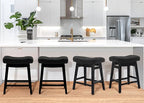 Counter Height Black Bar Stools Set of 3 for Kitchen Counter, Backless Farmhouse Kitchen Island Barstools with Upholstered Faux Leather Saddle Seat and Solid Wood Legs Modern 24 inch Bar Chairs