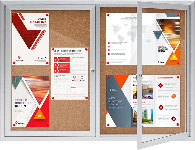 Enclosed Bulletin Board,Outdoor Bulletin Board,43.3 * 31.5’’ Lockable Cork Noticeboard with Aluminum Frame,Weatherproof Display Cases for School, Office,Commercial