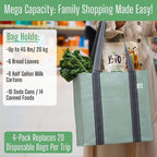 VENO 2-4 Pack Reusable Grocery shopping Bags, Small Tote Bag w/Handle Hard Bottom, Heavy Duty, Foldable Carrier