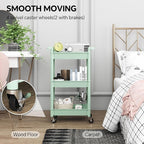 3-Tier Utility Rolling Cart with Cover Top Board, Mobile Utility Cart with Lockable Casters Multi-Functional Storage Trolley for Office, Bathroom, Kitchen, Garden, Laundry Room (Green)