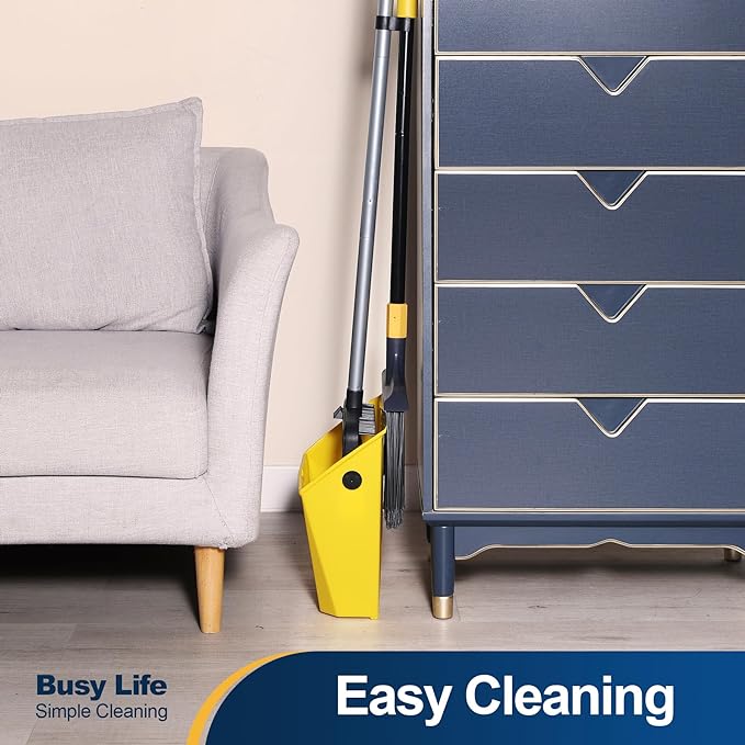 Yocada Commercial Broom and Dustpan Set with Comb Commercial Outdoor Indoor for Courtyard Garage Lobby Mall Market Floor Home Kitchen Room Office Pet Hair Rubbish