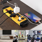 Oviitech 8 Outlets Mountable Heavy Duty Surge Protector Metal Power Strip with 2 USB Charging Ports(2.4A),1800 Joules with 6 Foot Long Extension Cord, Yellow&Black,ETL Listed