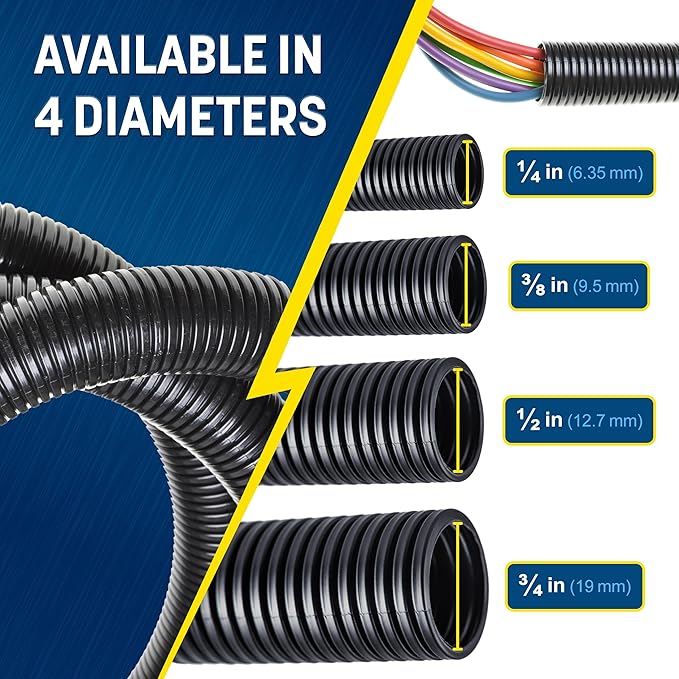 GS Power 1/4 Inch x 50ft Split Wire Loom Tubing, Split Cable Sleeve Cord Protector for Industrial Electrical Wires, Automotive Wire Cover Flexible, High Temperature Cable Conduit, Wrap
