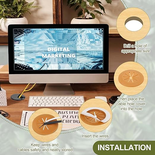PATIKIL Desk Grommet 3-3/16", 4 Pcs Round Cable Grommet Cord Hole Cover with Adhesive Tape Flexible Table Wire Organizer for Office Home Table Countertop, White