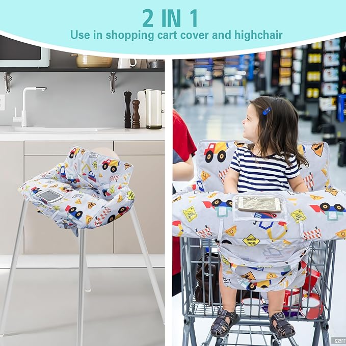Shopping Cart Cover for Baby,2-in-1 High Chair Cover with Portable Cloth Bag,Cart Seat Pad for Babies Grocery Cushion Cover Restaurant,Suitable for All Supermarkets