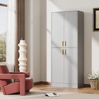 Cozy Castle Kitchen Pantry Cabinet, 71" Tall Wood Storage Cabinet with Doors and Shelves 4 Doors Freestanding Cupboard for Dining Room Living Room Bathroom Furniture, Gray