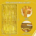 3 Pack Foil Fringe Backdrop - Laser Gold Shiny Tinsel Curtains for Party Decoration/Photo Booth Props - 3.3x8.2 FT Metallic Foil Backdrop for Birthday, Wedding, Graduation, Christmas.