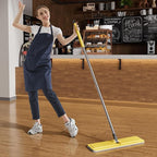 JOYMOOP Industrial Mop and Bucket Set, 17.7-inch Dust Mops for Floor Cleaning, Flat Mop Bucket with Wringer, Include 3 Reusable Microfiber Mop Pads - Yellow