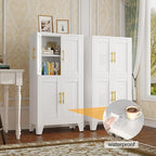 47“H White Metal Bathroom Storage Cabinet, Kitchen Pantry Cabinet with Doors and 3 Adjustable Shelves, Bathroom cabinets Organizer, for Home Office, Bedroom