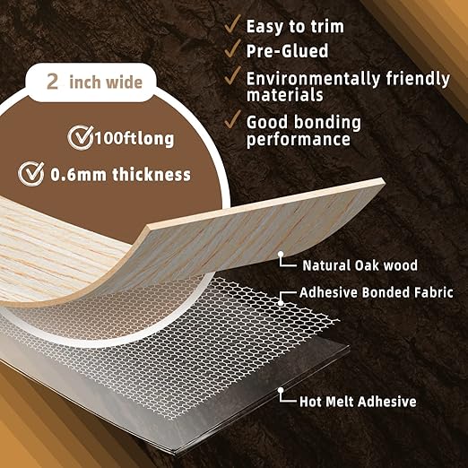 GSCIT Club Oak Edge Banding, 2 inch x 100ft roll of Veneer Edge Banding - Pre-glued Flexible, Real Wood Tape for Cabinet Repair & Furniture Restoration