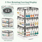 EsLuker.ly Rotating Earring Display Holder Stand for Vendors Events Selling, Large Capacity 36 Hooks Jewelry Rack with Wooden Base for Earring Card Sales, Enhances Retail Visibility