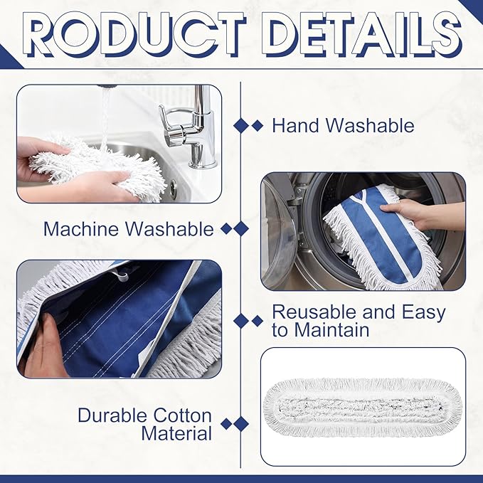 10 Pack 36" Commercial Dust Mop Replacement Heads Reusable Washable Cotton Dusting Pads Compatible with Industrial Dust Mop for Commercial Floor Cleaning and Janitorial Supplies Gym Office