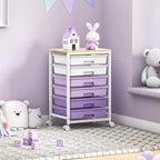 Rolling Cart with Drawers,Utility Cart with 6 Drawers,Rolling Storage Cart with Drawers and Wooden Tabletop & Lockable Wheel,Purple