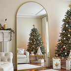TinyTimes 78''x38'' Oversized Full Length Mirrors, Arched Floor Mirror with Stand, Full Body Large Standing Mirror/Leaning/Hanging Wall Mounted for Living Room, Bedroom, Gold