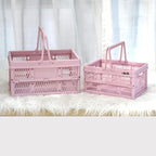 crates for storage,plastic baskets for organizing,collapsible shopping basket,foldable crate with Handles,collapsible storage crate,car basket,for Kitchen,Bathroom,Medicine.small,Pink