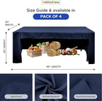 HolidayIdeas Open Back Fitted Tableclothss for 8 Foot Rectangle Table, Wrinkle Resistant Washable Table Covers 96x30 Inch for Craft Fairs, Banquets, Trade Show Display, Navy Blue,4 Pcs